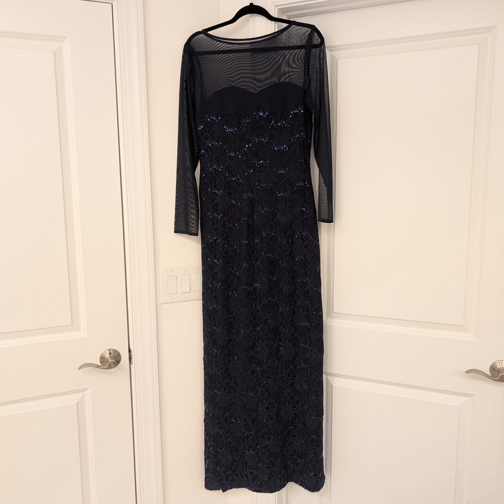 Ralph Lauren Double RL Navy Blue Long Sleeve Sweetheart Gown